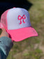 Hot pink Bow Embroidered Hot Pink Trucker Hat