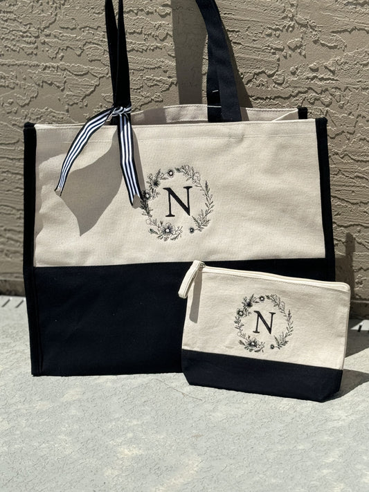 Personalized Tote bag with matching cosmetic bag